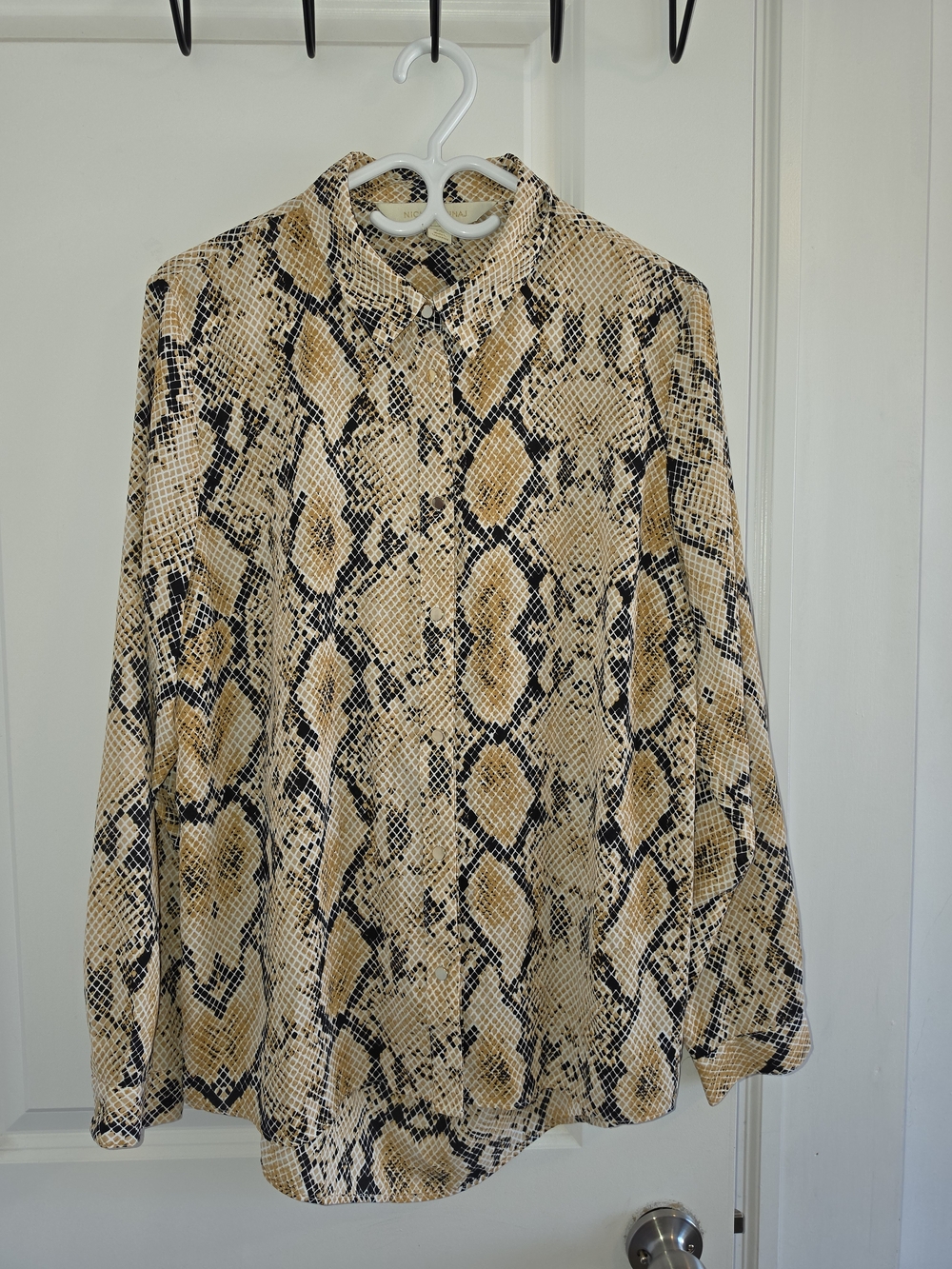 Worthington Beige and Black Snake Print Button-Up Shirt - Picture 1 of 2